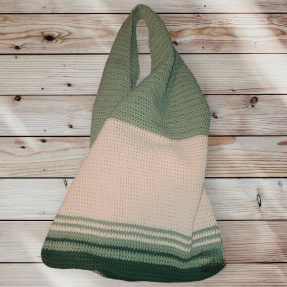 HANDMADE - Knitted Shoulder bag - Green & White - Picture 3 of 4